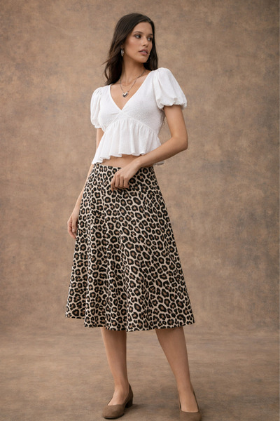 Albie Kadın Etek Bürümcük Kumaş Likralı Esnek Standart Beden