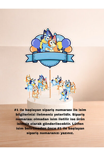 Sinem Gift Bluey Konseptli Pasta Süsü - Bluey Doğum Günü Pasta Süsü - Bluey K...