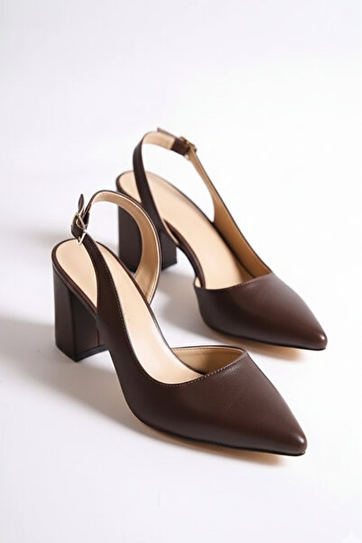 Shoesers Дамски тъмнокафяви асиметрични обувки с дебел ток и заострени върхове