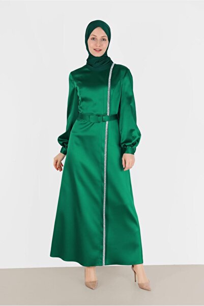 Alvina Satin Dress with Stone Strip Detail 42417