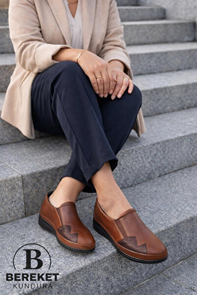 Bereket Kundura Marka 66-1975 Ortopedik Hakiki Deri Kahve Ayakkabı Topuk Dike...
