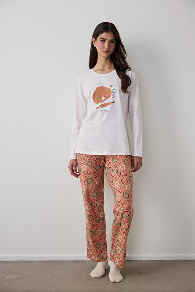 Penti Taba Cookies Crew Neck Long Sleeve Cotton Pajama Set