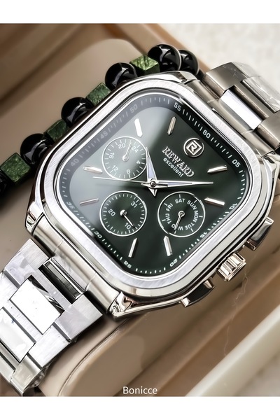 Reward قرص مربع، حزام فولاذي، لون أسود، عملي، سوار ساعة رجالي بنظام قفل خاص