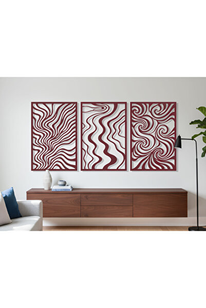 KEYWEL 3 Parça Modern Geometrik Ahşap Duvar Tablosu Seti – Dekoratif MDF Tablo