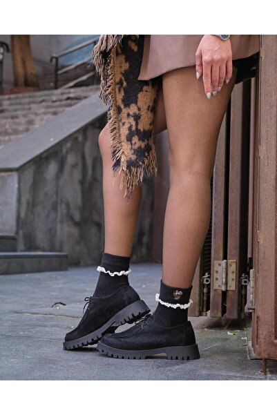 Bolero Kadın Dantelli Nakışlı Kısa Çorap Siyah