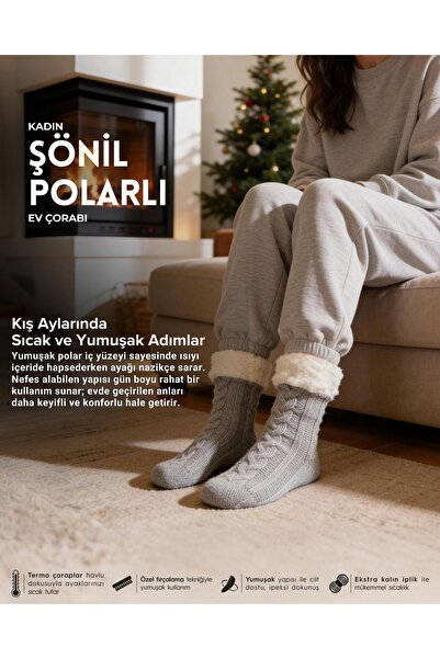 Bolero Kadın Polar Triko Ev Çorabı Gri