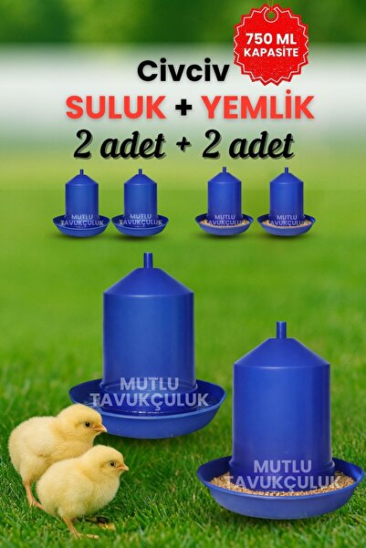 MUTLU TAVUKÇULUK Civciv Başlangıç 2 Adet Suluk Ve 2 Adet Yemlik Takım 750 ml ...