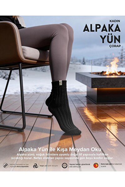 Bolero Kadın Alpaka Yün Çorap Siyah