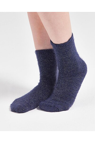 Bolero Tüylü Simli Ev Çorabı Lacivert