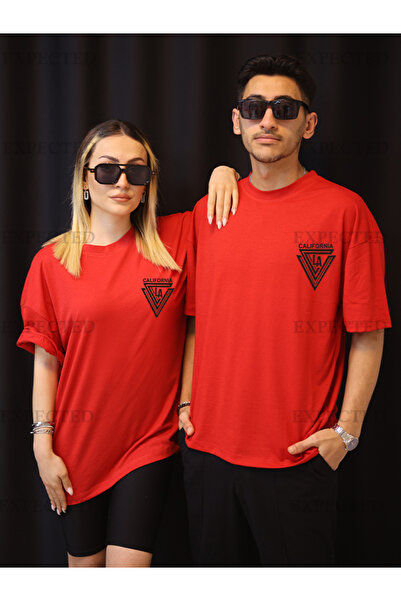 EXPECTED تي شيرت للجنسين مطبوع عليه Love Couple Friend - كاليفورنيا LA - قطعتان