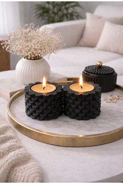 BUBUHOMEDECOR Modern 2'li Siyah Mumluk ve Mum