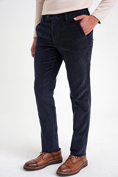 Efor Slim Fit Pilesiz Esnek Pamuk Lacivert Fitilli Kadife Pantolon P 1199