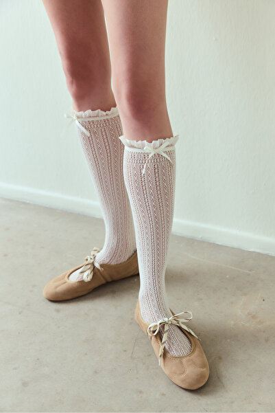 Penti Marshmallow Bow Detailed Fishnet Trousers Socks