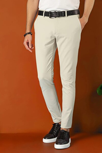 Efor Slim Fit Yan Cepli Düz Esnek Casual Taş Pantolon P 1144