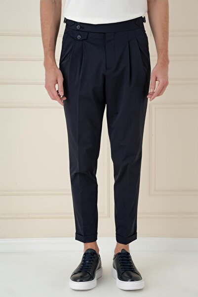 Efor Comfort Fit Beli Tokalı Çift Pileli Lacivert Jogger Pantolon P 1172