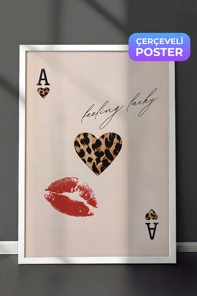 Postifull Beyaz Çerçeveli Tablo, Leopard Card, Comfort Serisi Mutfak Duvar Ta...