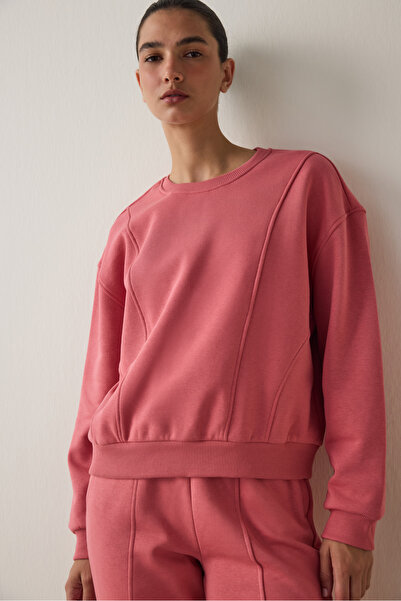 Penti Hanorac crop oversize Desert Rose cu gâtul rotund