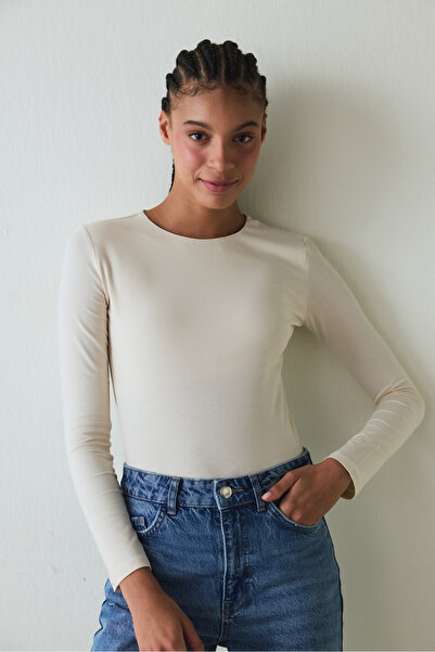 Penti Beige Crew Neck Slim Fit Long Sleeve Top