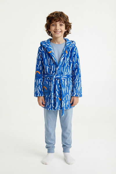 Penti Midnight Blue Boy's Yeti Monster Patterned Dressing Gown