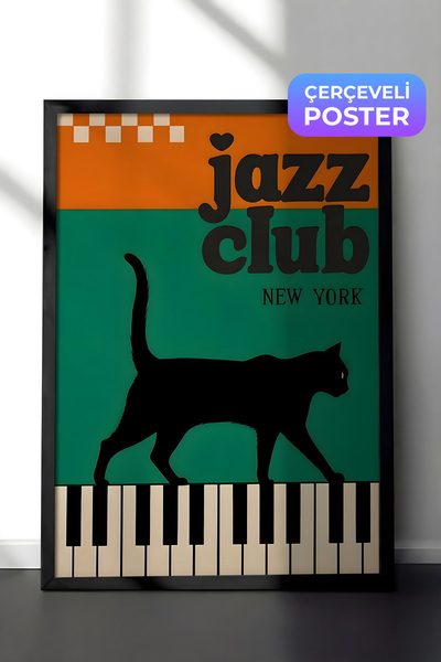 Postifull Siyah Çerçeveli Tablo, The Black Cat Jazz Club - 1, Comfort Serisi ...