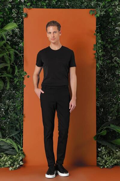 Efor Comfort Fit Yandan Tokalı Düz Esnek Pamuk Casual Siyah Pantolon P 1152
