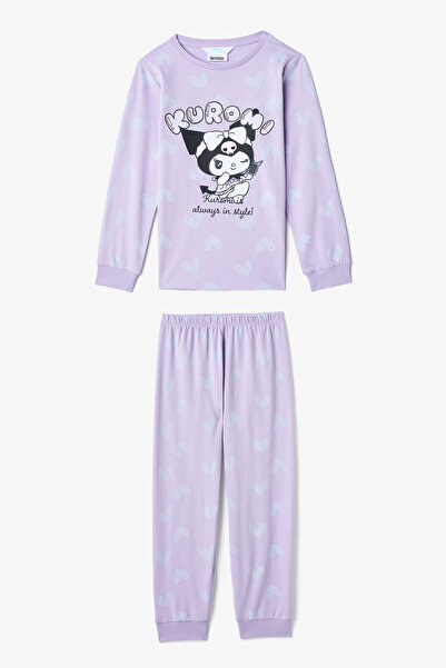 Penti Set de pijamale din bumbac cu mâneci lungi Kuromi pentru fetiță liliac