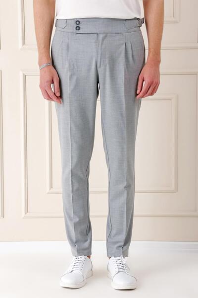 Efor Comfort Fit Çift Pile Yandan Tokalı Yüksek Bel Casual Gri Pantolon P 1153