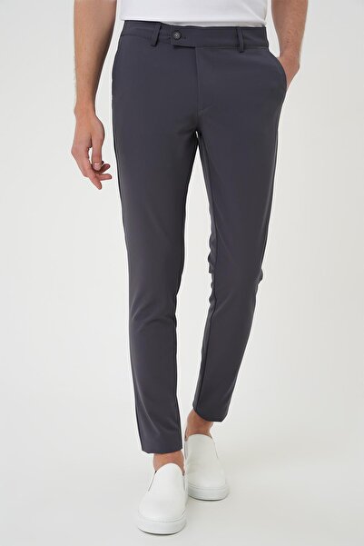 Efor Slim Fit Yan Cepli Düz Esnek Casual Koyu Füme Pantolon P 1144