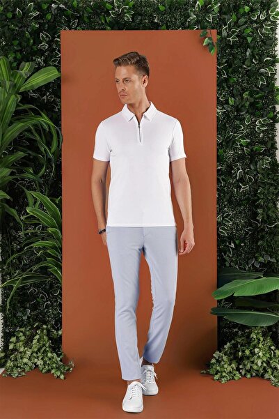 Efor Slim Fit Beli Lastikli Gofre Kumaş Mavi Spor Pantolon P 1126