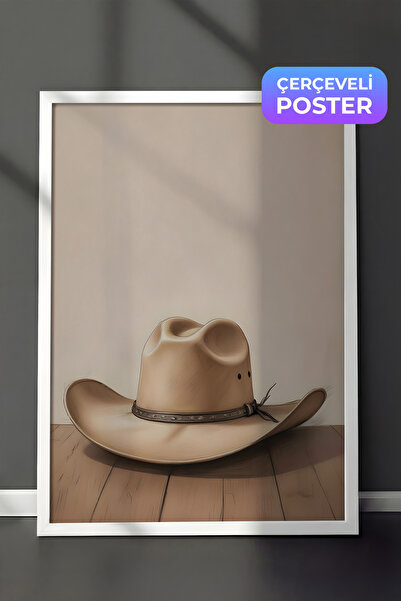 Postifull Slika u belom okviru, kaubojski šešir, kuhinjska zidna slika iz ser...