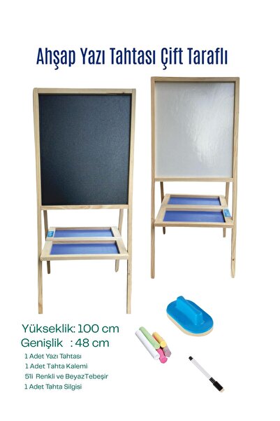 DECOLFİN Çift Taraflı Ayaklı Ahşap Yazı Tahtası 48x100 No:4