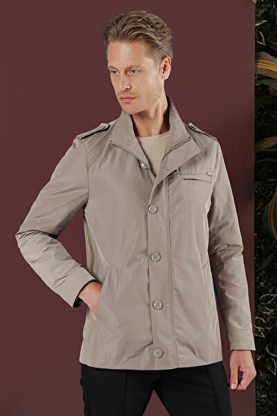 Efor Hakim Yaka Düğme ve Fermuarlı Yan Cepli Mevsimlik Bej Mont Ka 077