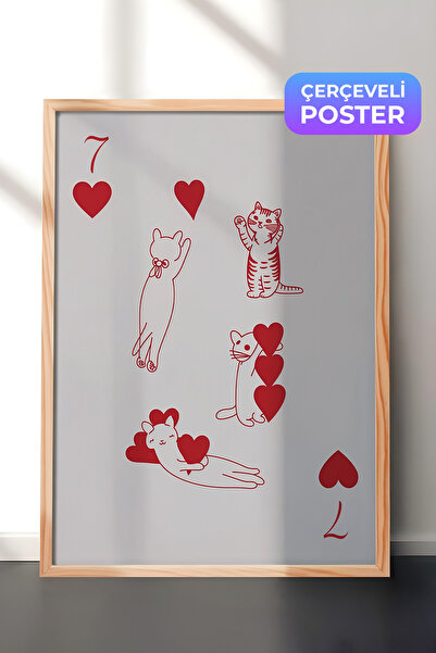 Postifull Slika u drvenom okviru, crvena | 7 srca sa mačkama, serija Comfort,...