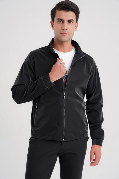 Efor Comfort Fit Hakim Yaka Yan Cep Fermuarlı Siyah Mont MT 178