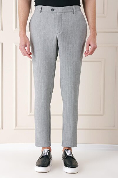 Efor Comfort Fit Beli Lastikli Balıksırtı Dokuma Casual Gri Pantolon P 1155