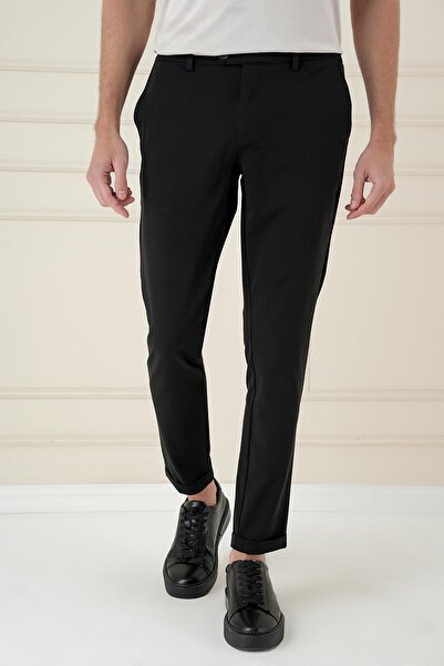Efor Comfort Fit Beli Lastikli Esnek Casual Siyah Pantolon P 1173