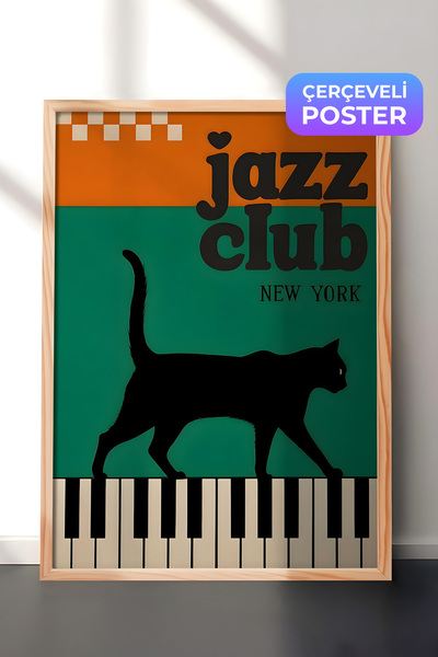 Postifull Ahşap Çerçeveli Tablo, The Black Cat Jazz Club - 1, Comfort Serisi ...