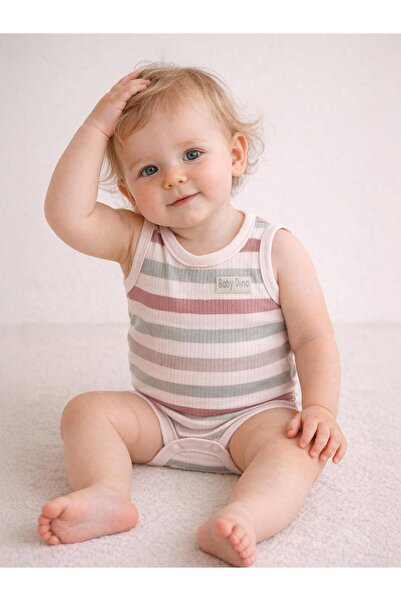 Civil Baby Çizgi Empirme 0-3 Yaş Çıtçıtlı Badi - Bej 2-3 Yaş