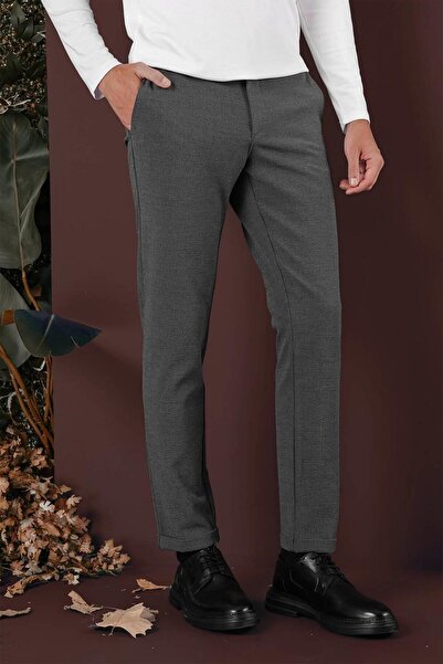 Efor Slim Fit Yan Cepli Dokulu Esnek Casual Antrasit Pantolon P 1139