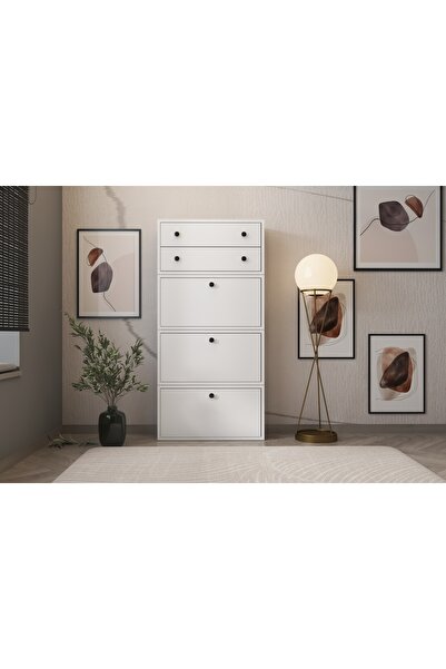 Nettrends Çekmeceli Kapaklı Beyaz Çok Amaçlı Dolap 65,4 Cm Çıtasız Ça-d-1152-ç