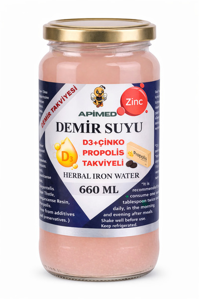 APİMED Iron Water 500 ml - Herbal Iron Support with Vitamin D3 + Zinc + Propo...