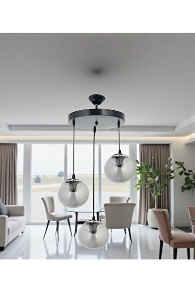 OSC HOME Glass 3lü Siyah Krom Avize