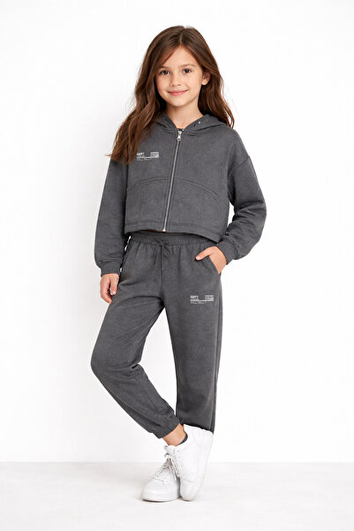 NANİCA Anthracite Girl's Hooded Tracksuit Set 6-16 Years - 422904