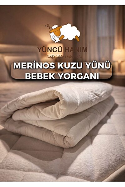 Yüncü Hanım %100 Merinos Kuzu Yünü Dolgulu Bebek Yorganı 95x145 cm+ Yün Dolgu...