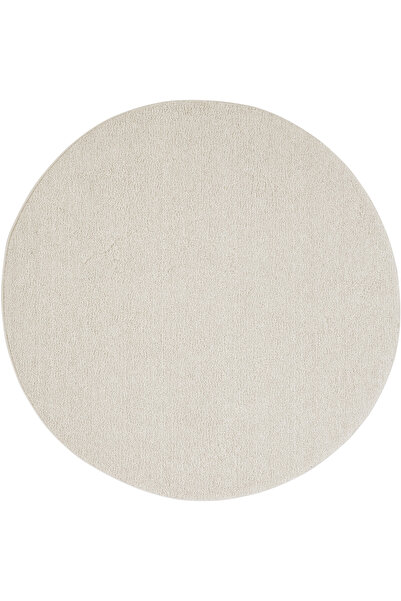 Cool Halı Puffy Yuvarlak Ekru Düz Renk Peluş Tüylü Modern Kalın Dokuma Taban ...