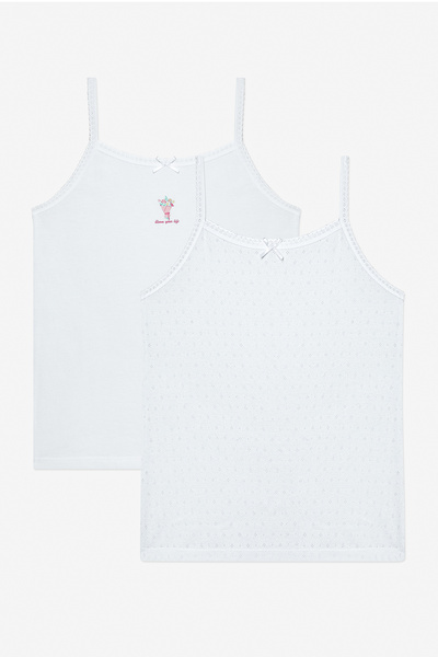 Penti Girl's Sweet Heart Cotton 2-Piece Optical White Undershirt