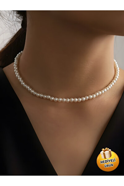 Piercing Market Steel & Silver قلادة لؤلؤ نسائية 45 سم