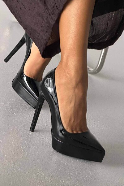 AYAKKABI PRENSİ Koax černé lakované boty 13 cm dámské klasické boty na platfo...