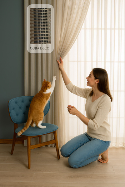 QUBA DECO Dökümlü Dayanıklı Dekoratif Gramajlı Tül Perde Pile Mutfak Salon Ya...