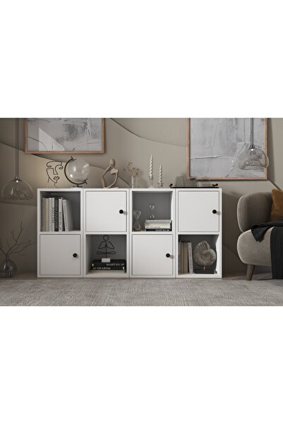 Nettrends Dört Kapaklı Raflı Beyaz Şifonyer Çıtasız Şfn-1066-ç